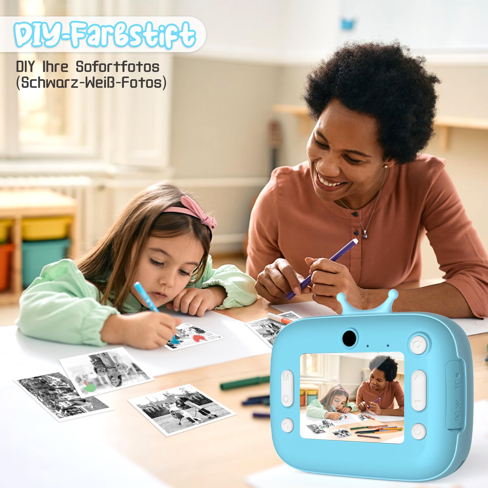 Macchina Fotocamera Istantanea per Bambini, Nauotk 2,4 Pollici Fotocamera Digitale con 32GB TF Scheda, Carta Fotografica per Stampa e Penne Colorate per DIY, Regalo di Natale per Bambini 3-14 anni