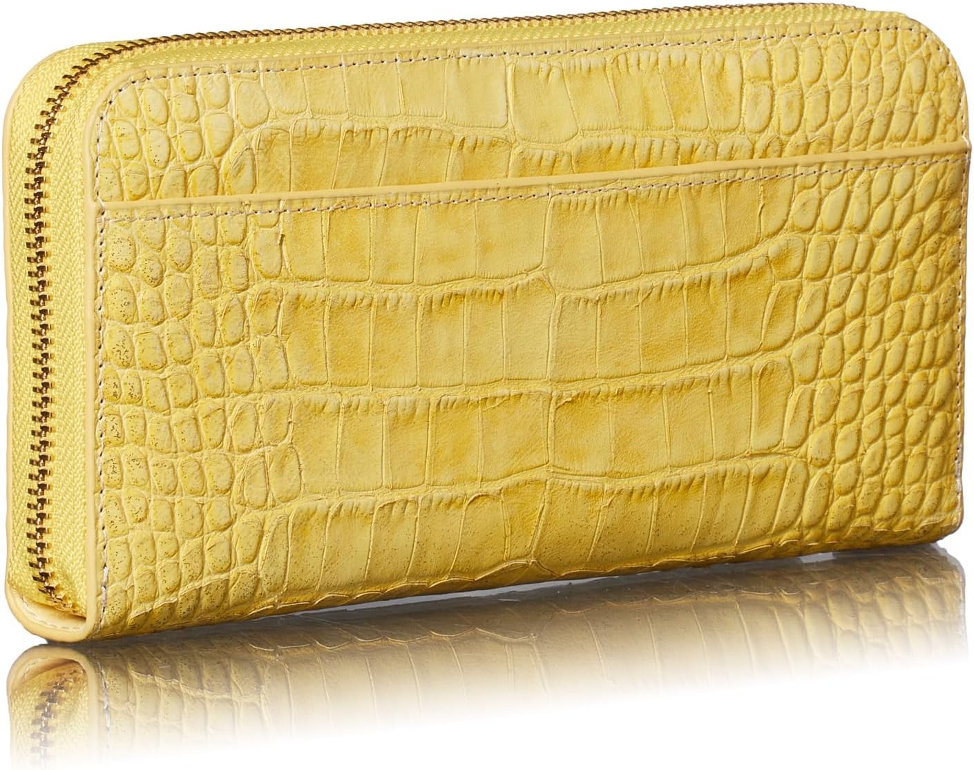 VOICE Align type Long wallet Leather made by MASINI in Italy Cowhide ART.SPICE Beautiful Croc leather with delicate glitter Women's Elegant and easy to use Vertical card case In gift box (Yellow) - Image 3