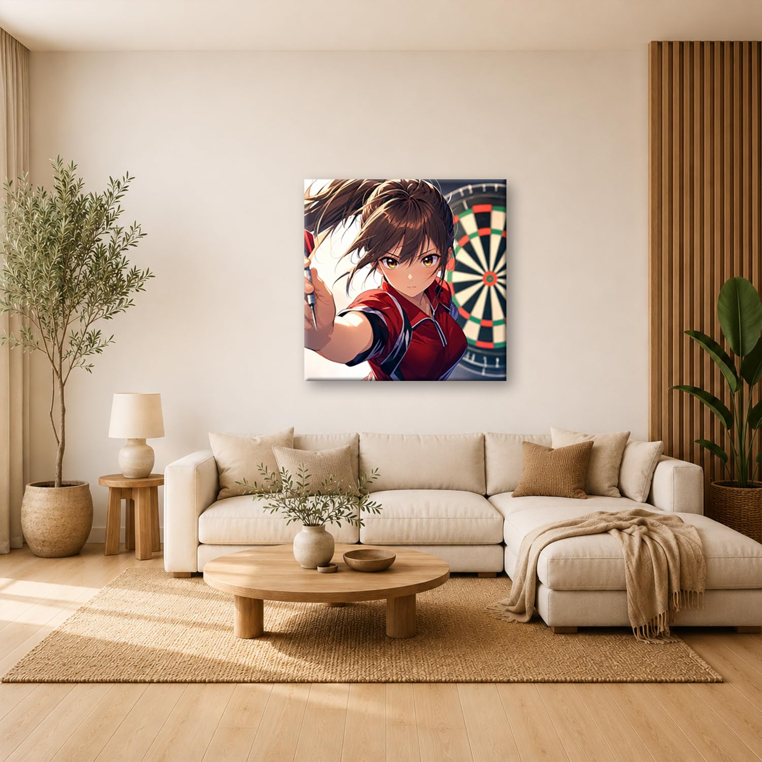 deyoli Obraz na płótnie anime dziewczyna gra w rzutki z ostrością 40 x 40 cm kolorowy