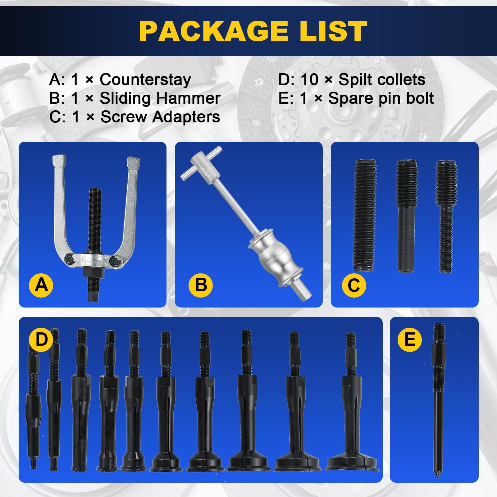 DASBET 16 estrattori per cuscinetti interni ciechi, set di estrattori per fori ciechi, kit di estrattori con martello scorrevole, set di strumenti per la rimozione dei cuscinetti ciechi, con custodia