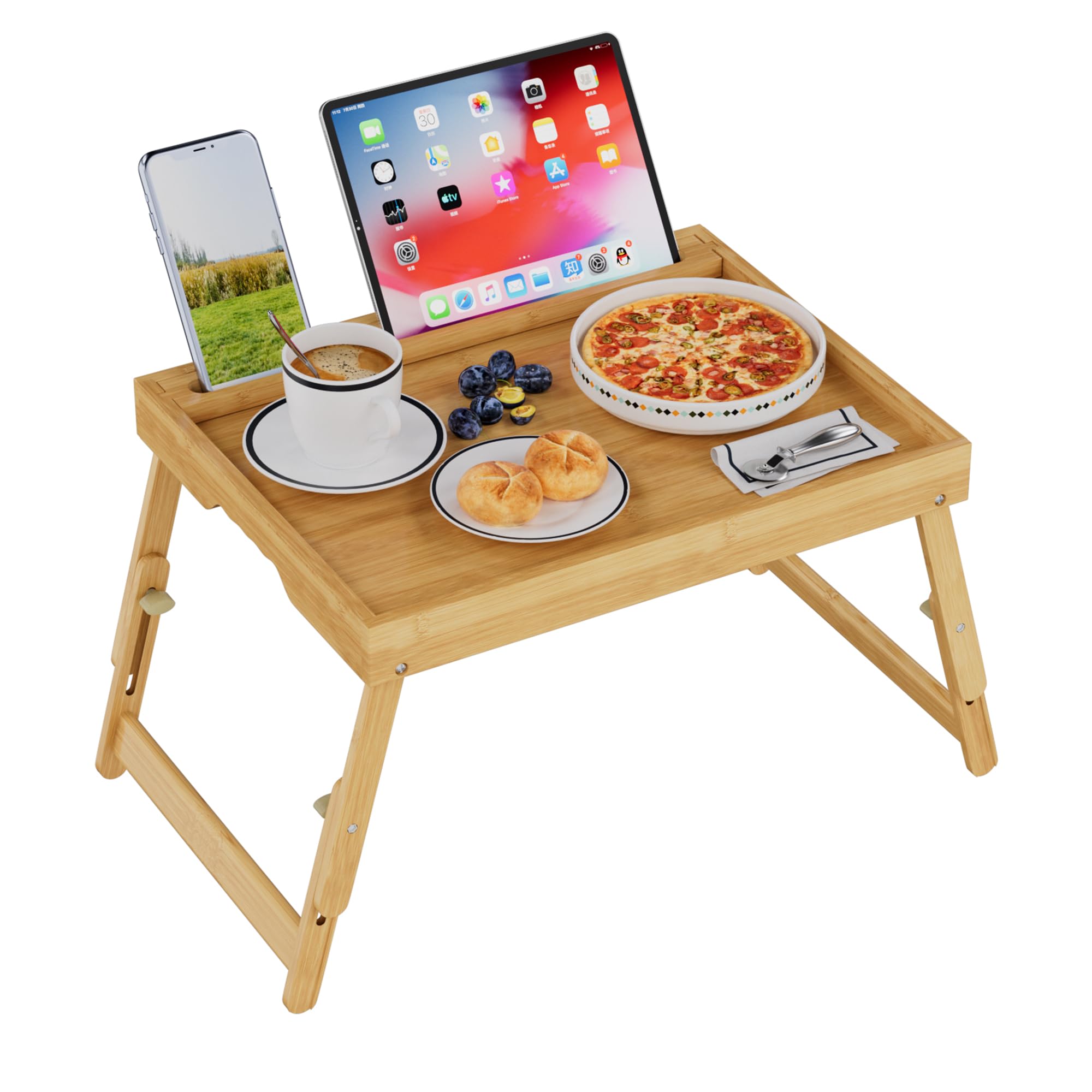 Artmeer Bed Tray Table with Folding Legs Adjustable