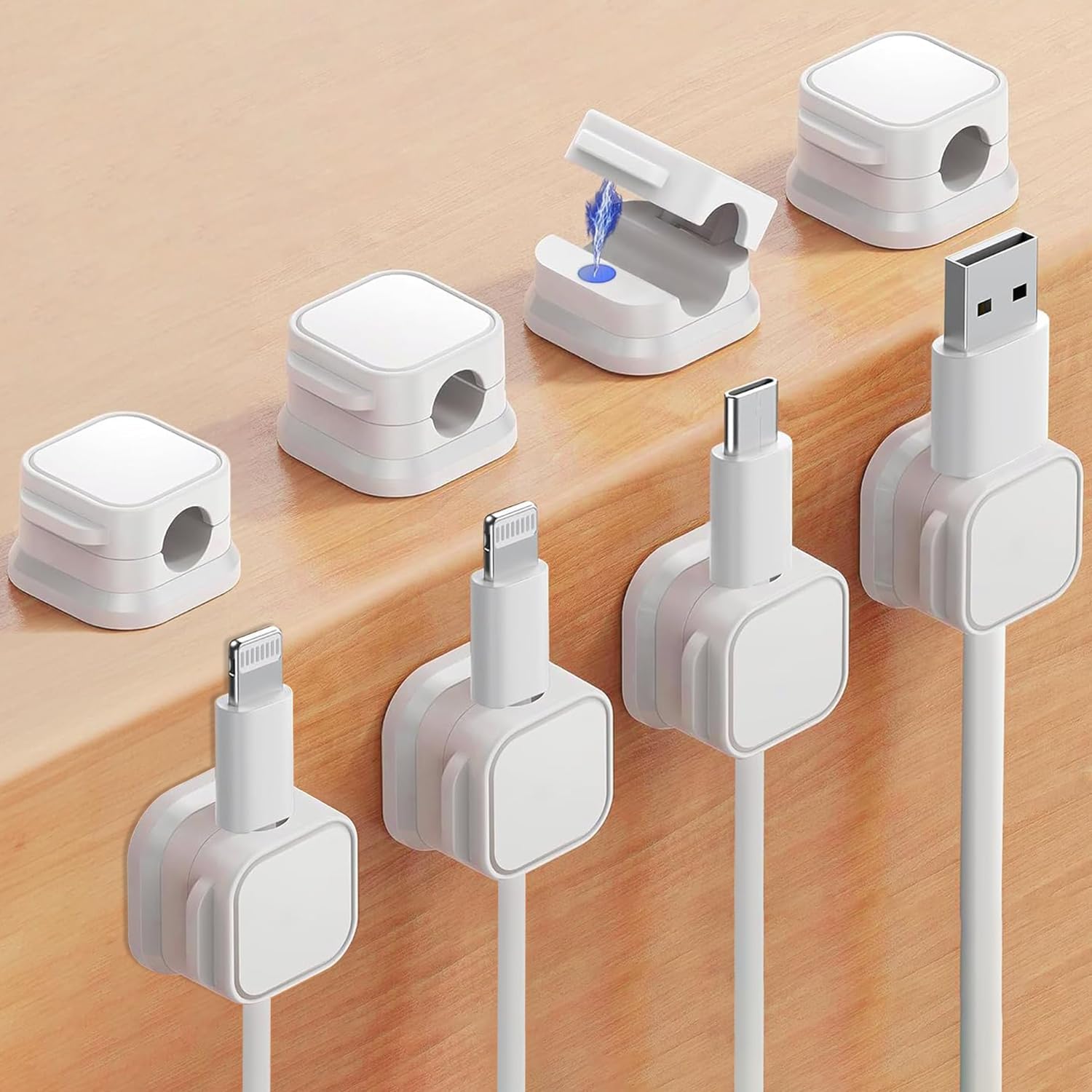 Stvin 8 Pcs Cable Clip Organizer for Desk Magnetic Cable Clip Holder Wire Management Solution for Office & Home (White)-image-7