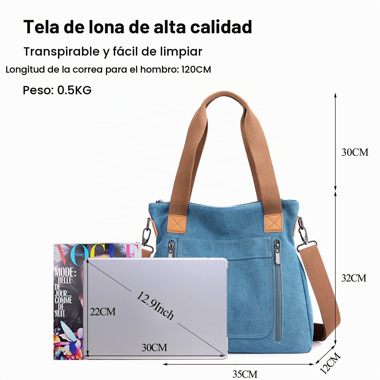 FANDARE Lona Bolsos Mano Mujer Bandolera Bolsos de Mensajero Conmutar Bolso Hombro Cruzado para 12.9 Pulgadas Tableta Señora Viaje Trabajo Escuela Compras Crossbody Bag