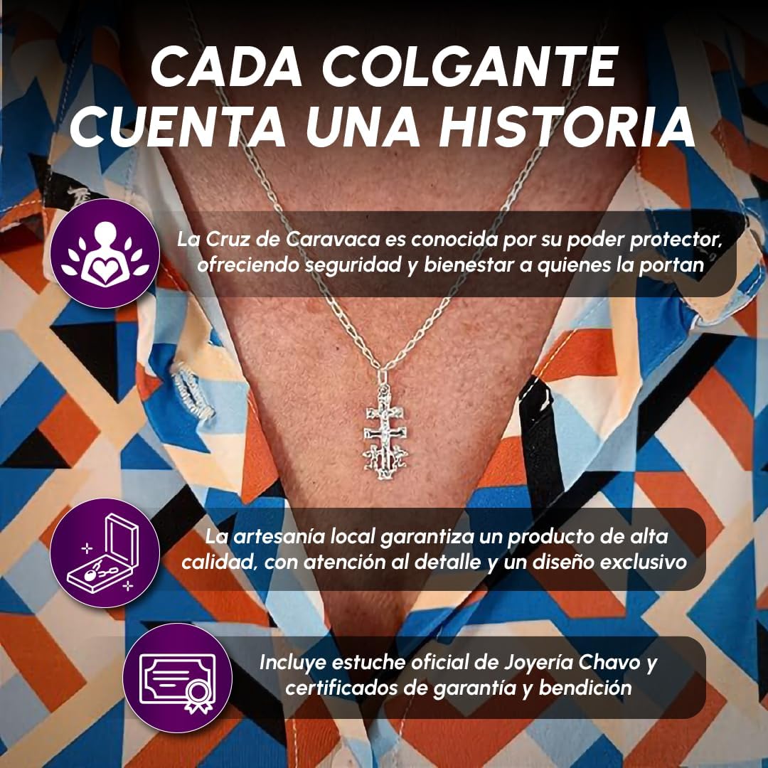 Croce di Caravaca Benedetta | Argento Sterling 925 | Catena da 50 cm | Con Cristo Davanti E La Vergine Dietro | Benedetta Catena D'Argento | Con Angeli Di Protezione | Unisex