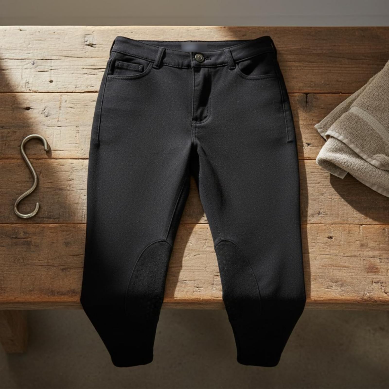 Kinder-Reithose atmungsaktiv Schwarze Reithose Silikongrip Kinderbekleidung, Black, 14