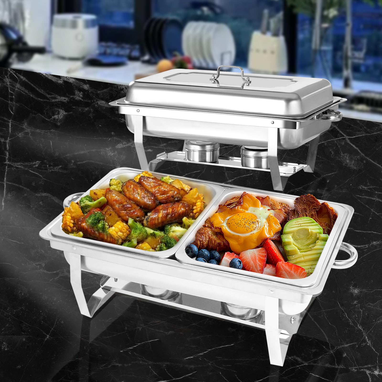 Jacgood Chafing Dish Profi Set Toulouse, Edelstahl Warmhaltebehälter, Speisewärmer, Rechaud, Chafing Dishes für Catering, Buffet und Party