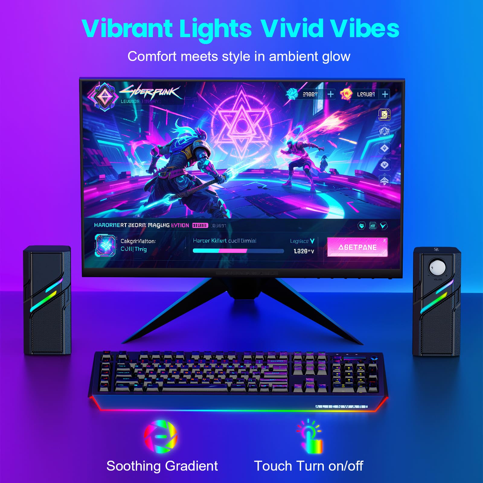 LENRUE Altoparlanti per PC da scrivania, altoparlanti per computer con controllo facile, suono chiaro e potente, luci touch, plug and play per computer, PC, monitor, laptop, giochi (nero chiaro)