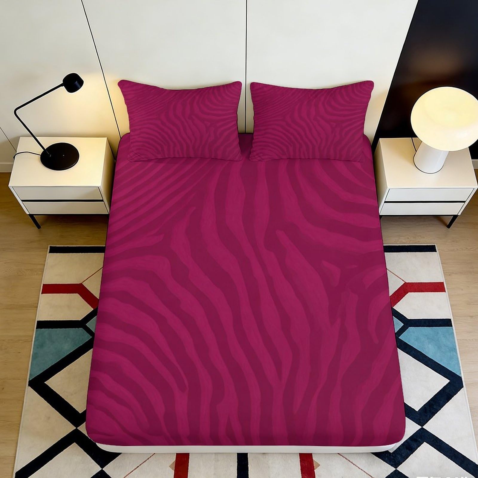 Jqzkxnhpbr Style-7 3D Printed Burgundy Wave Pattern Fitted Sheet Microfiber Soft Breathable Abstract Mattress Cover For Bedroom Guest Room Decor 90X200x25cm