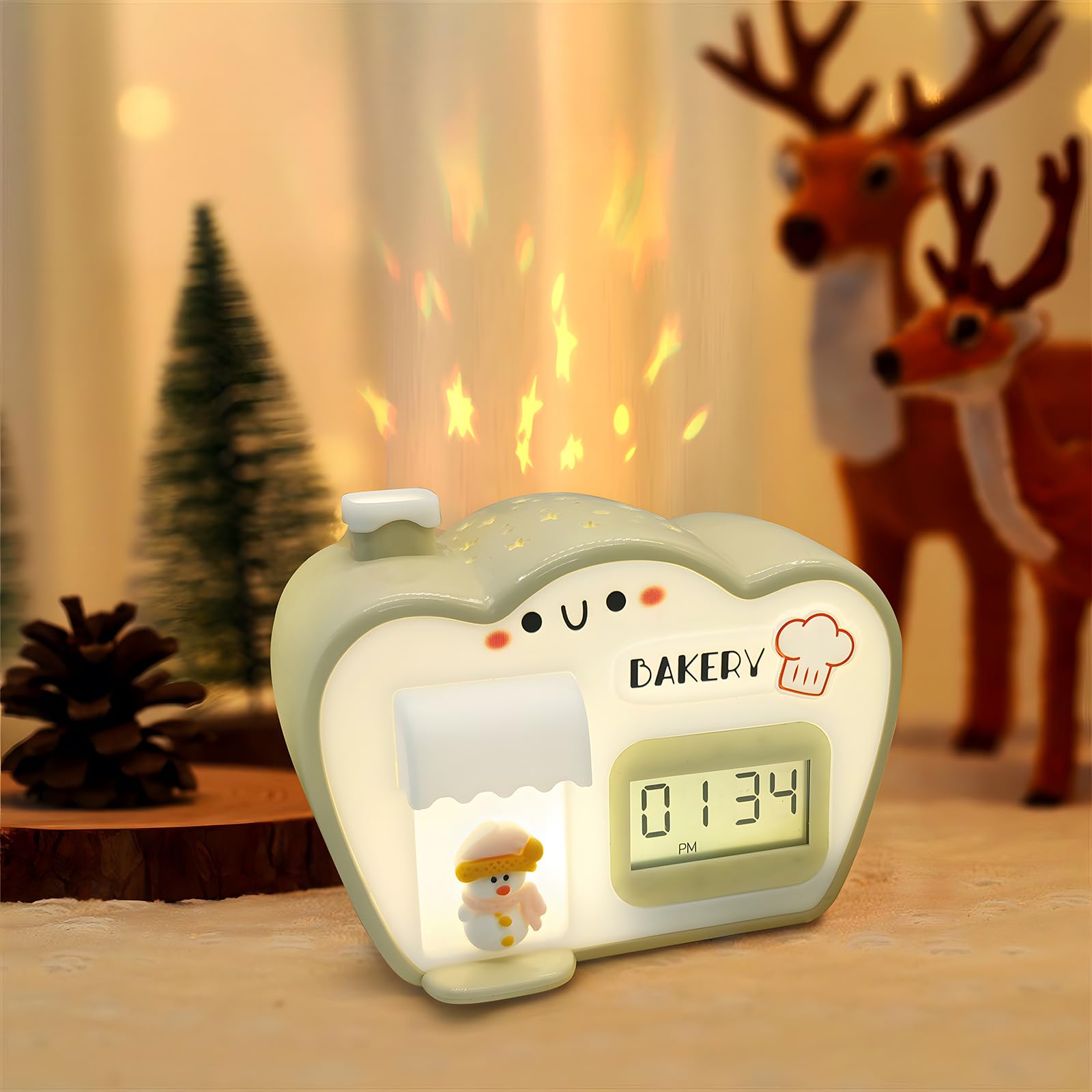 QANYI Christmas Village House Night Light,Color Changing with Star Projector Lights and Clock Timer,Battery Operated Led,Chritsmas Birthday Easter Gifts for 3-8 Year Old Girls Boys Teens Yellow