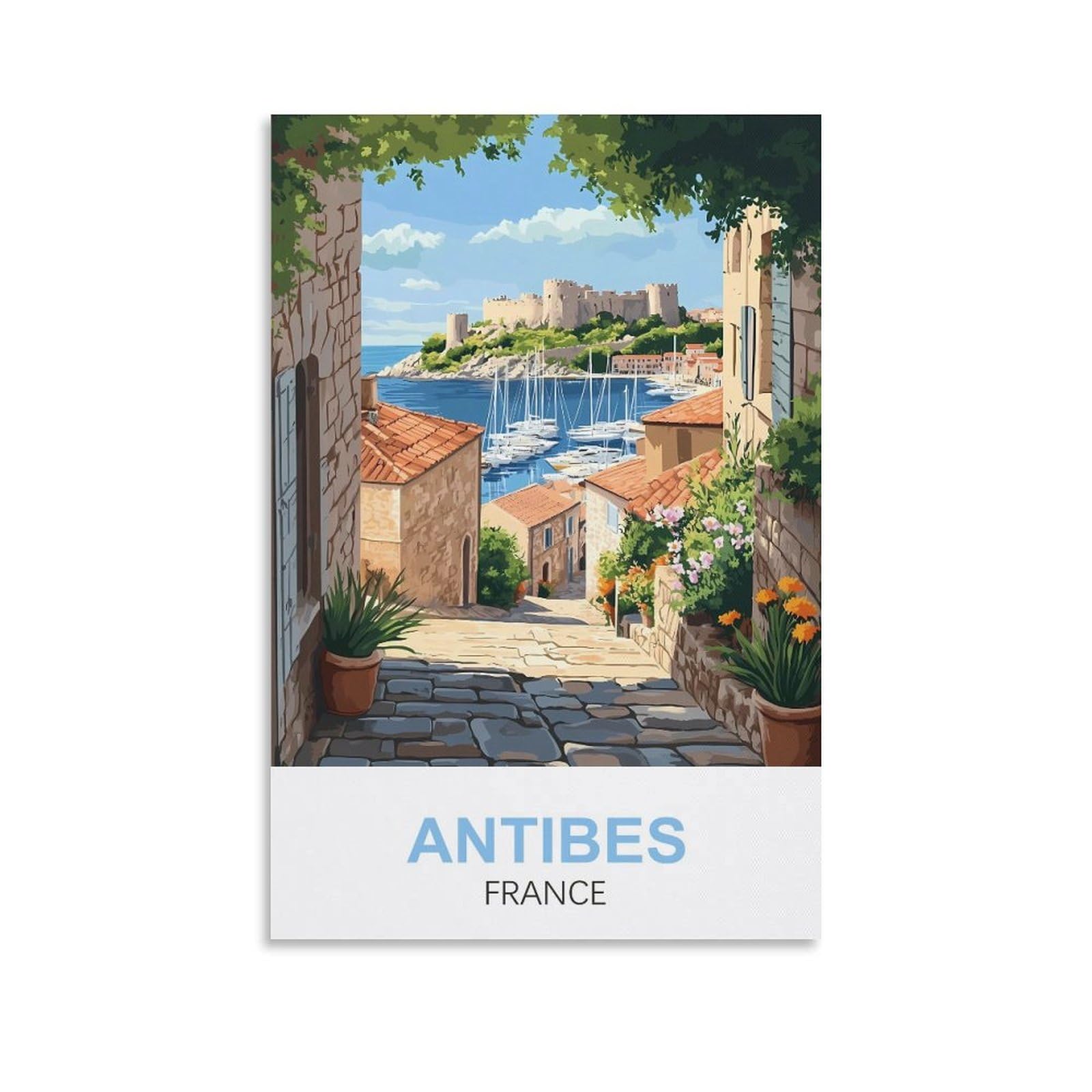 CLFMHNAS Antibes France Vintage Travel Poster 08x12inch(20x30cm) Canvas Wall Art Prints