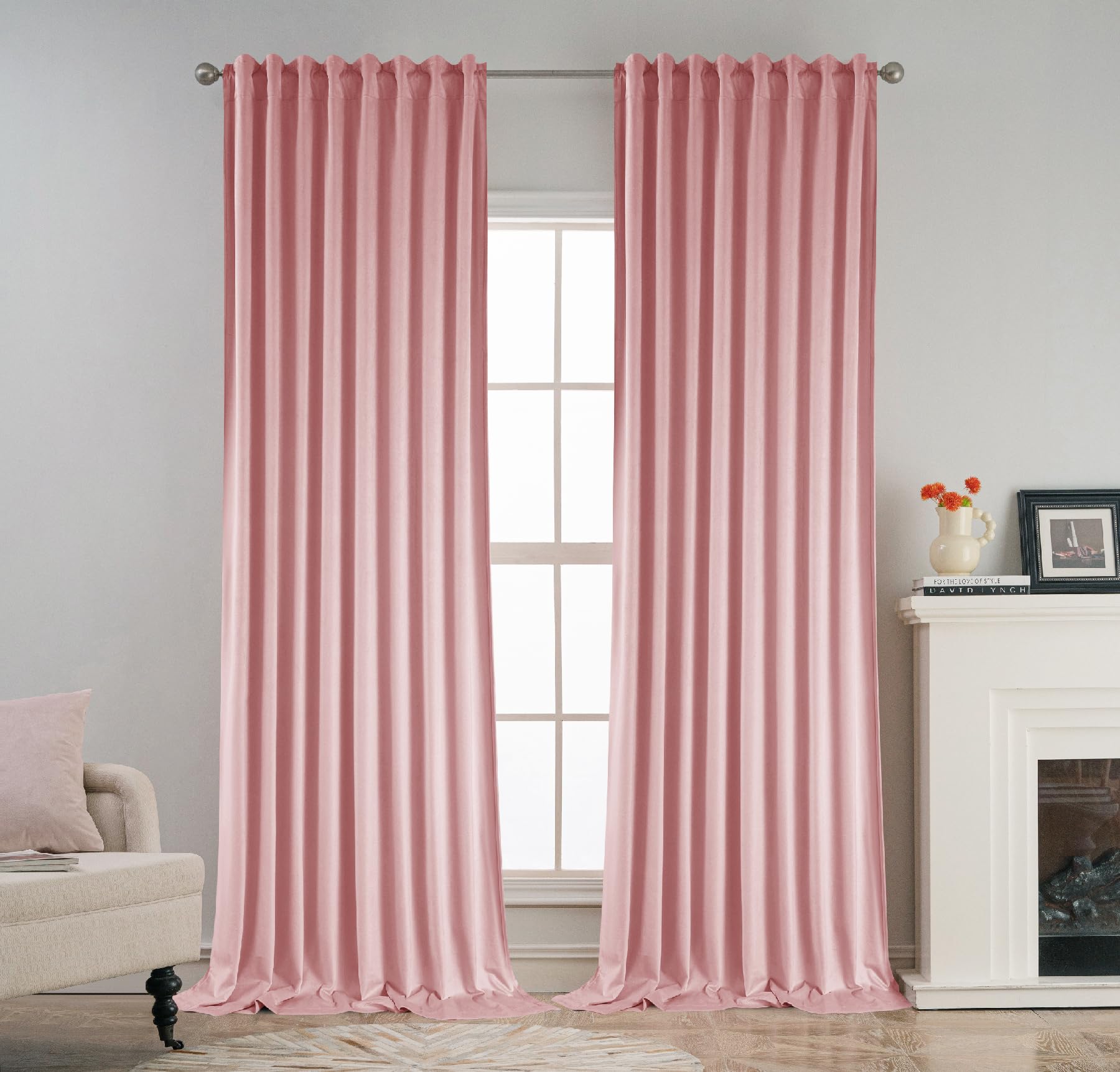 SMILETIME 52" x 96" Pink Back Tab Curtains, 2-Panel Set Rod Pocket & Pinch Pleat Design Light-Filtering & Thermal Insulation Ideal for Living Room, Bedroom & Office Windows