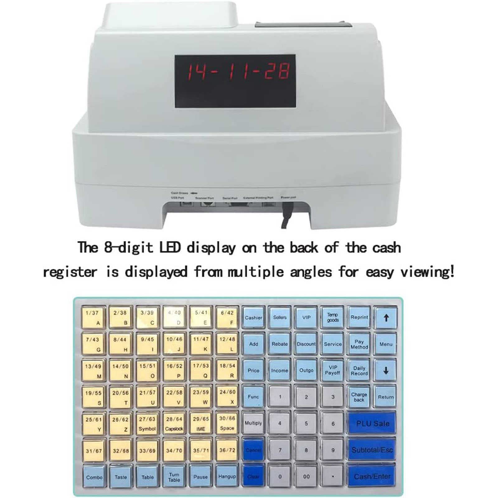 Systme d'encaissement lectronique - avec 81 Touches 8 crans LED numriques Systme de Point de Vente de dtail Tiroir-Caisse - Caisse enregistreuse Multifonctions pour Petites Entreprises/Retail/re