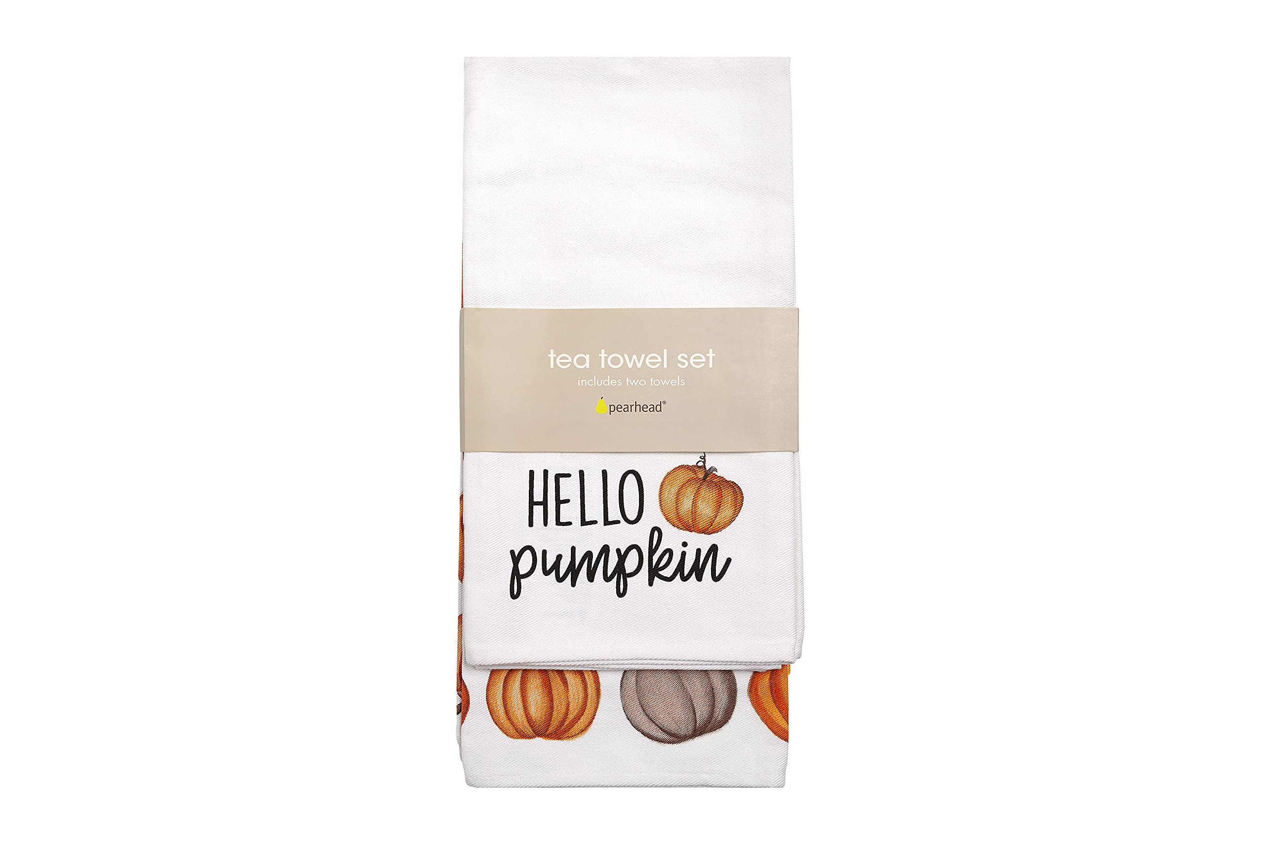 Pearhead Hello Pumpkin-Set di Strofinacci da Cucina stagionali, Regalo per Hostess Decorazione Casa Vacanze, Gomma, Asciugamani Autunnali, 2 Pezzi