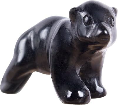 Black Obsidian Crystal Bear Statue for Home Office Decor Gift | 1.9 Inch Hand-Carved Polar Bear Crystal Sculpture, Healing Animal Figurine for Desk Decor, Gift for Bear Lovers