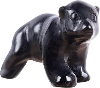 Black Obsidian Crystal Bear Statue, Hand-Carved Polar Bear Sculpture for Home & Office Decor, Healing Stone Animal Figurine Gift (1.9 Inch)