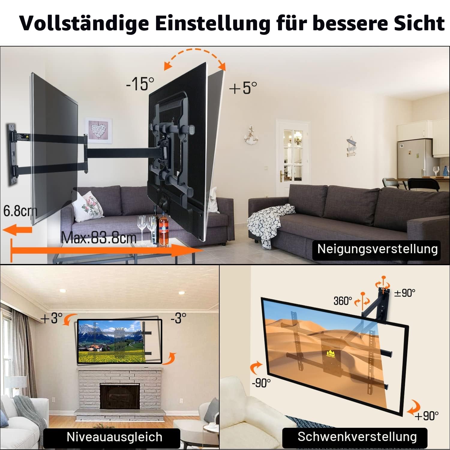 FORGING MOUNT TV Wandhalterung mit 820mm Langem Arm Wandhalterung Fernseher für 32-75 Zoll LCD/LED Fernseher, Schwenkbarer Gelenkarm 180° Drehbare, Ecke TV Halterung bis zu 50KG Max VESA 600x400mm