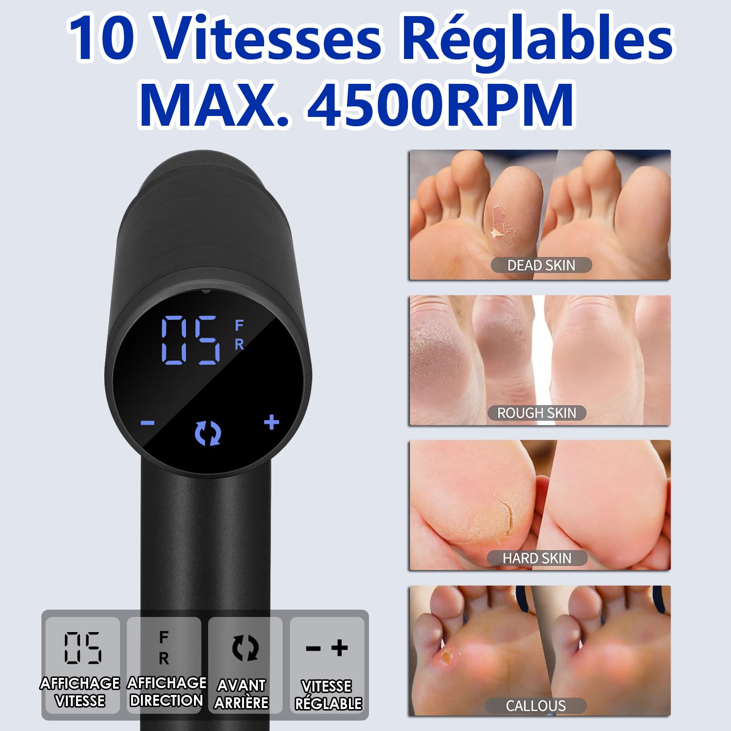 Rapadora eléctrica potente 4500 RPM, velocidad ajustable, lijadora de pie profesional, escotilla de pies, pedicura eléctrica, lima eléctrica, anticallos, color negro