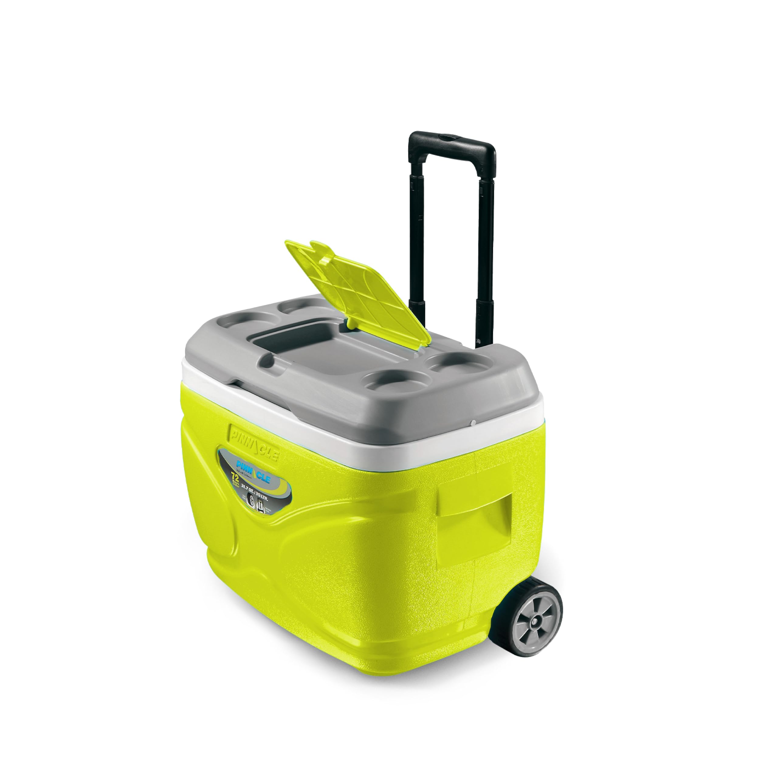 Pinnacle Prudence 30L Chiller Ice Box | Fits 50 cans |Holds Ice Upto 72hrs |Portable Insulated Cooler IceBox with Wheels, Drink Holder |Perfect for Car Travel, Camping, Parties,Sports (Lime)
