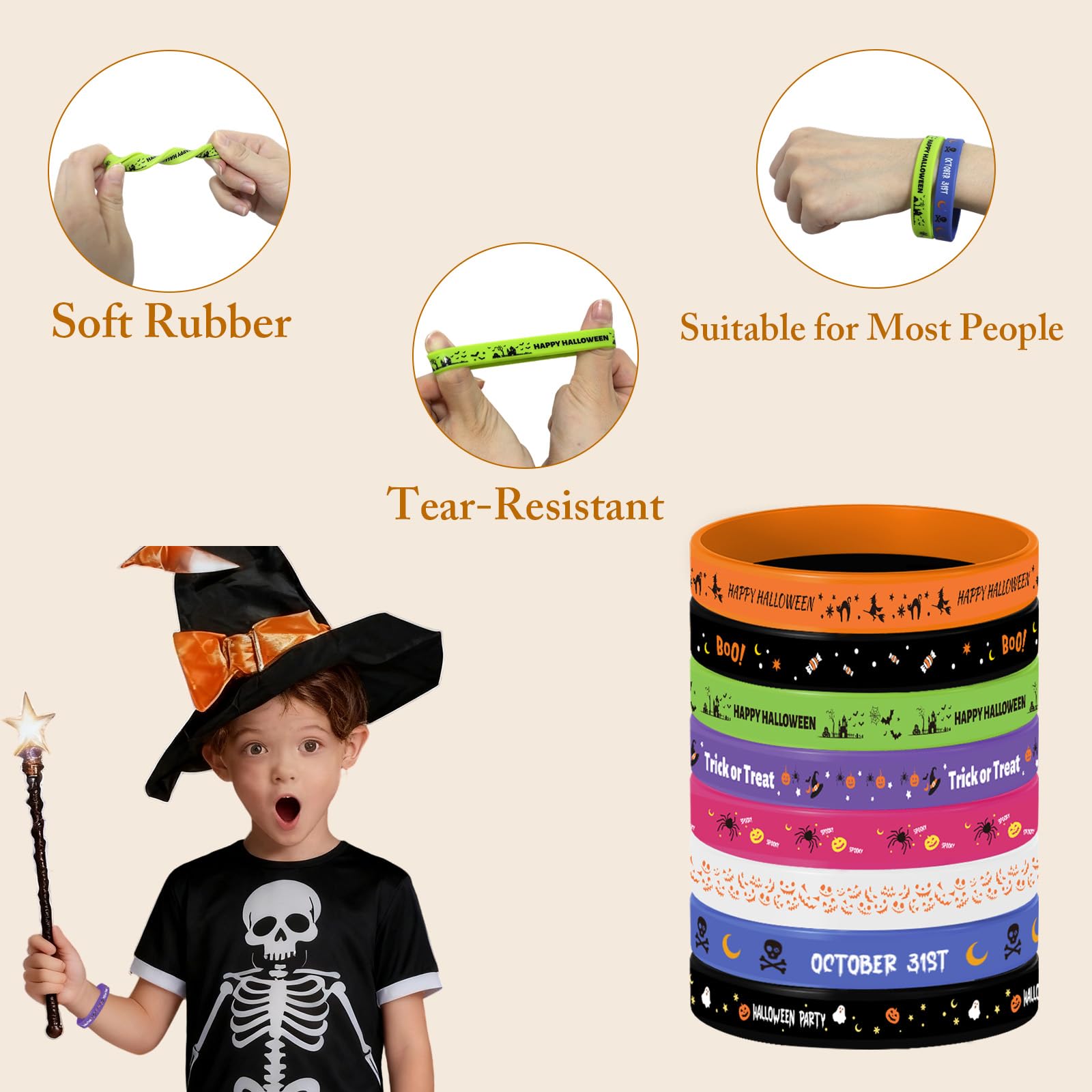 MATEPLUS 24Pcs Halloween Party Favors Rubber Bracelets Halloween Silicone Wristbands Treat Trick or Treat Gifts Goodie Bag Stuffers (8 Designs) - Image 4