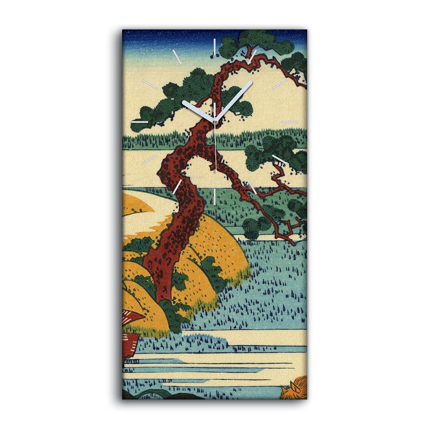 Horloge sur Toile sans Bruit pour Chambre et Salon Tableau Hokusai Déco Fine Art 30x60cm