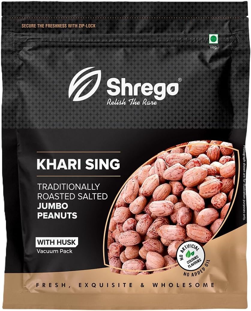 Peanut Plus Khari Sing Traditionally Roasted Salted Jumbo Peanuts, Snack and Namkeen, Vacuum Packed (360 Gm)