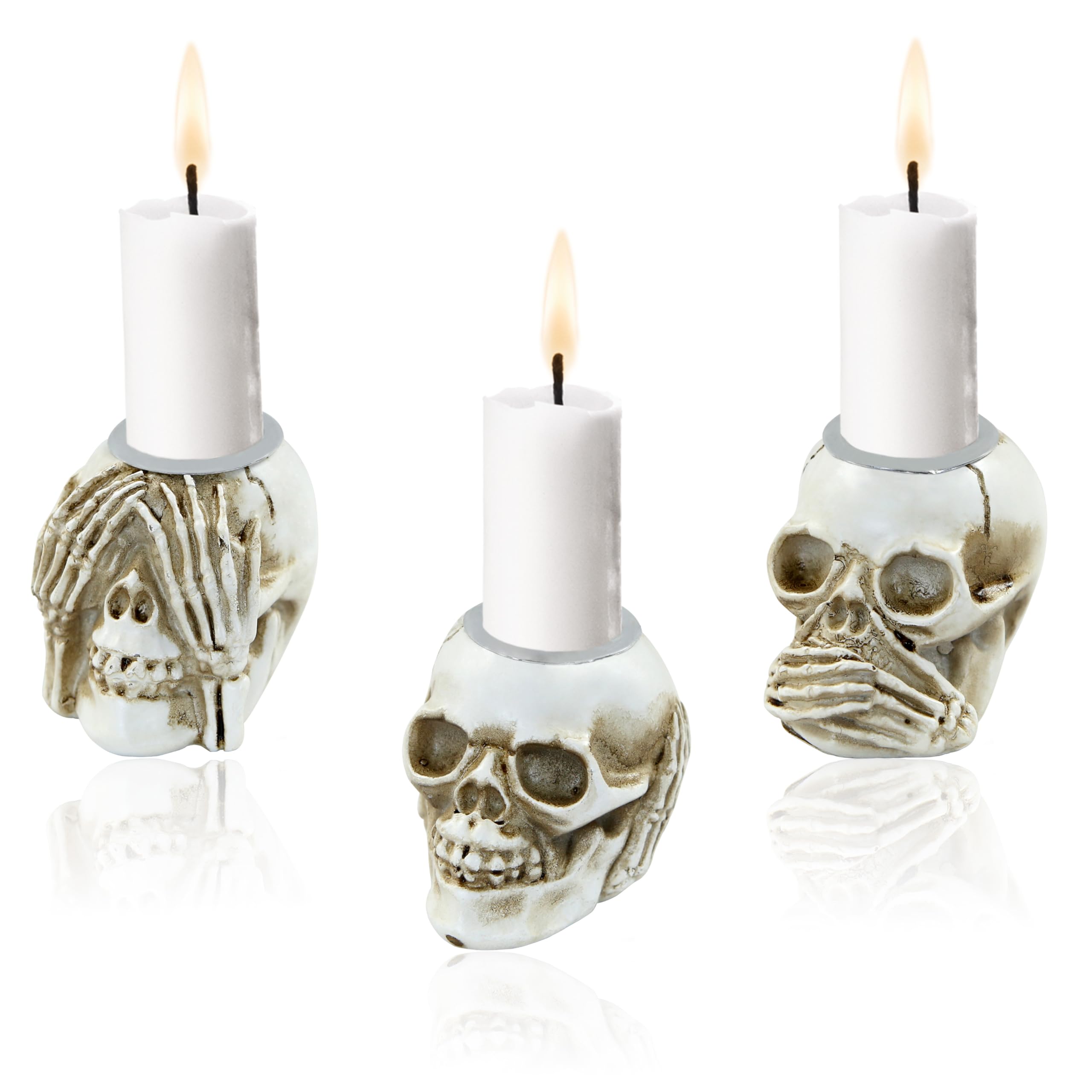 Bougeoirs tête de mort en résine pour illuminer votre buffet d'Halloween