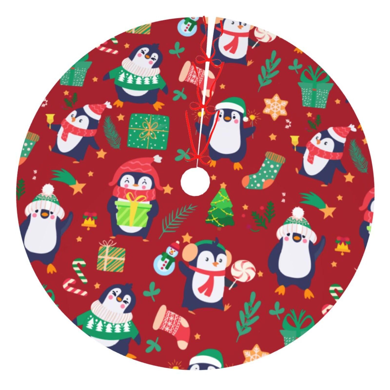 30" Christmas Tree Skirt Xmas Tree Mat, Funny Party Decor Supplies for Halloween Decorations Occasion Penguin