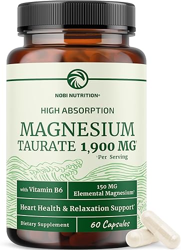 Taurato de magnesio de 1900 mg  Apoyo para la salud del corazón y la relajación  150 mg de magnesio elemental por porción  Taurato Mag de alta