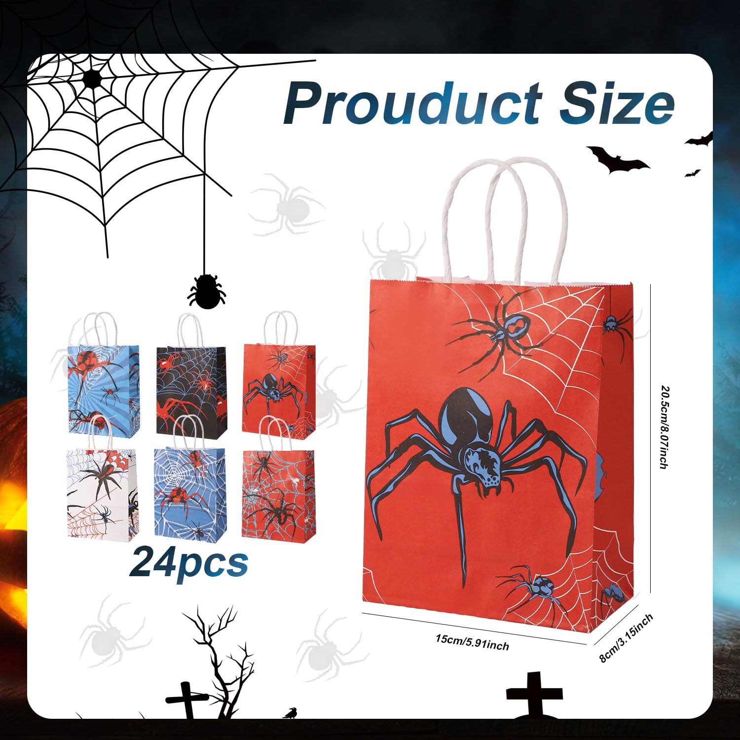 SAVITA 50pcs Spider Party Favors Bags, Double Sided Spider Web Goodie