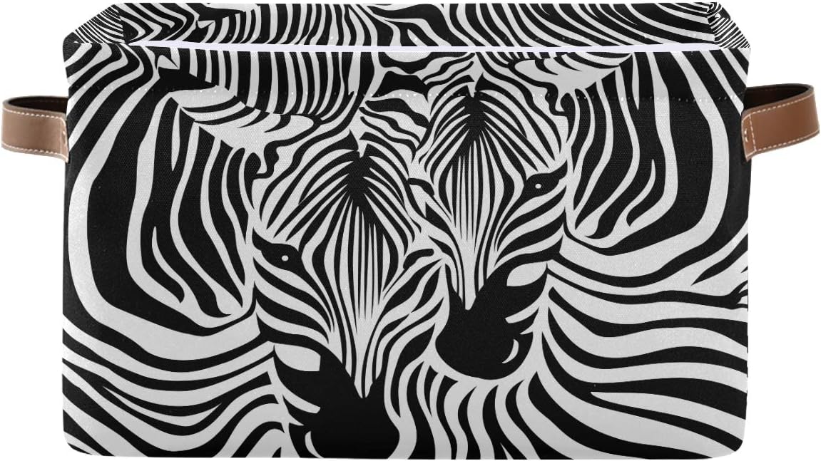 Storage Basket Cube Animal Zebra Print Large Collapsible Toys Storage Box Bin Laundry Organizer for Closet Shelf Nursery Kids Bedroom,15x11x9.5 in,1 Pack