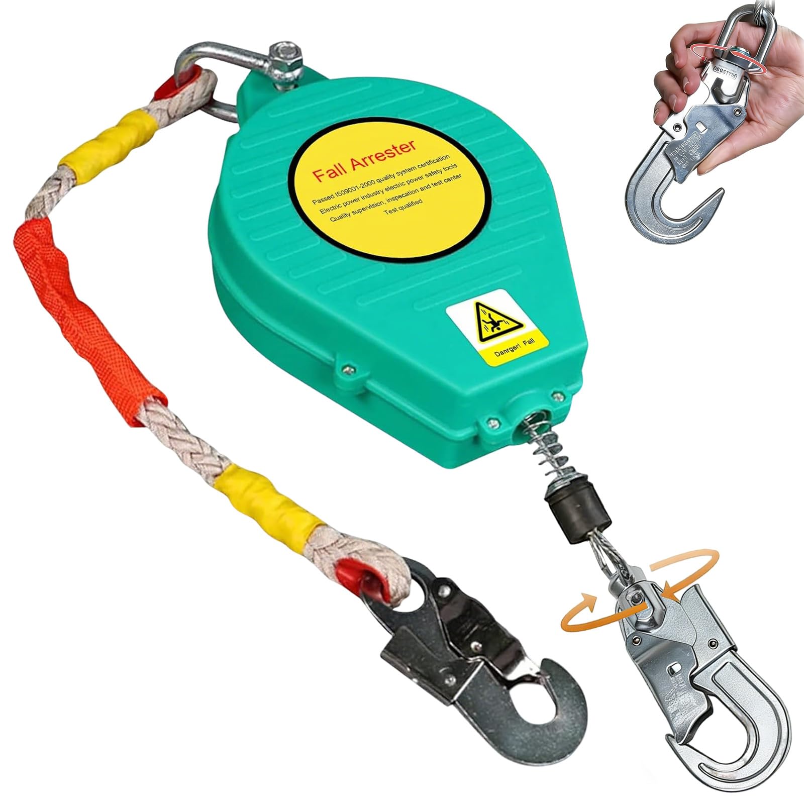 Arnes Linea de Vida Retráctil Tejado 10m/15m/20m, 150kg Dispositivo Anticaidas Retráctil Homologado, Arnés de Seguridad Anticaídas Retráctil para Trabajos en Altura (Verde, 15m)