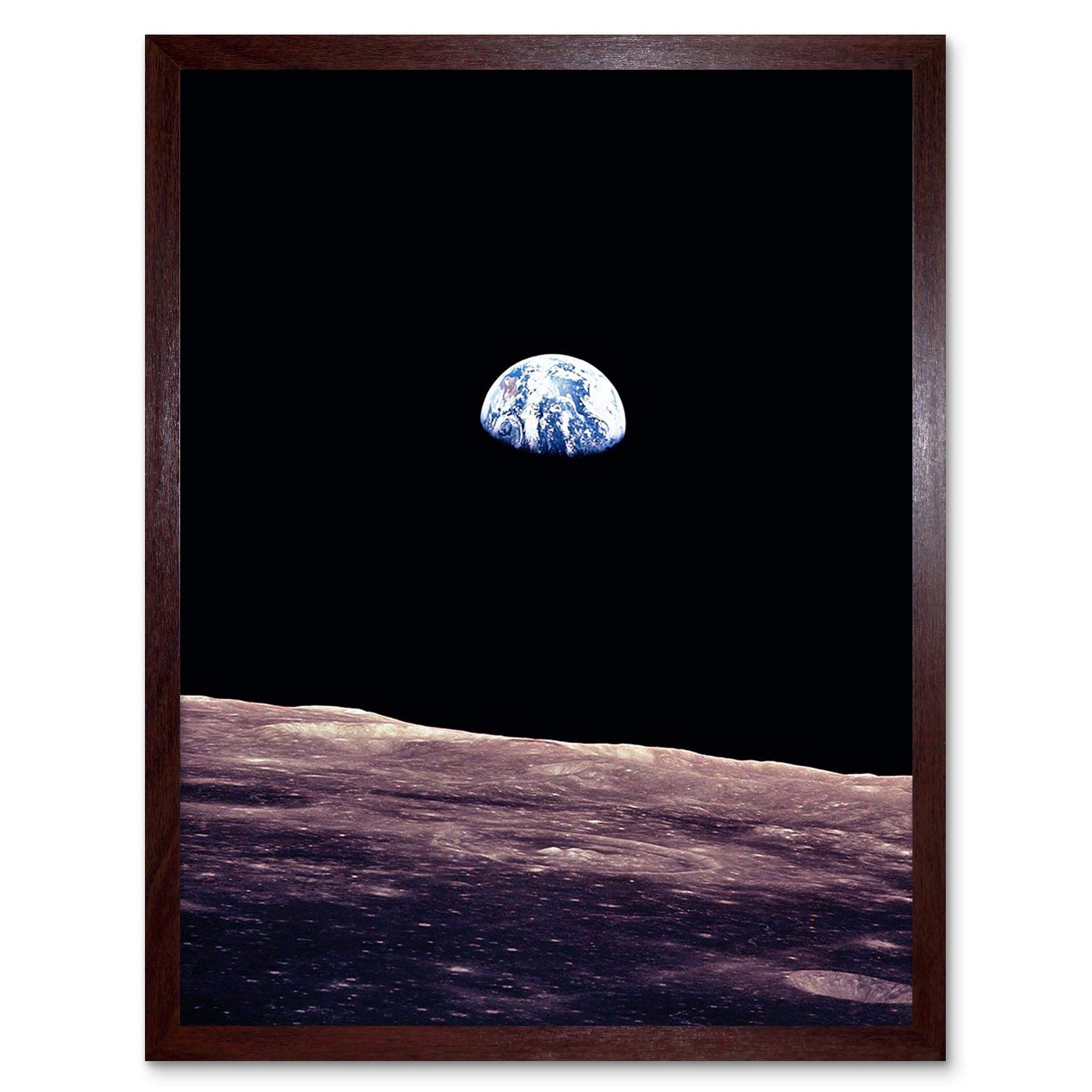 Wee Blue Coo Space Photo Planet Earth Lunar Surface Moon Landscape USA Art Print Framed Poster Wall Decor 12X16 Inch
