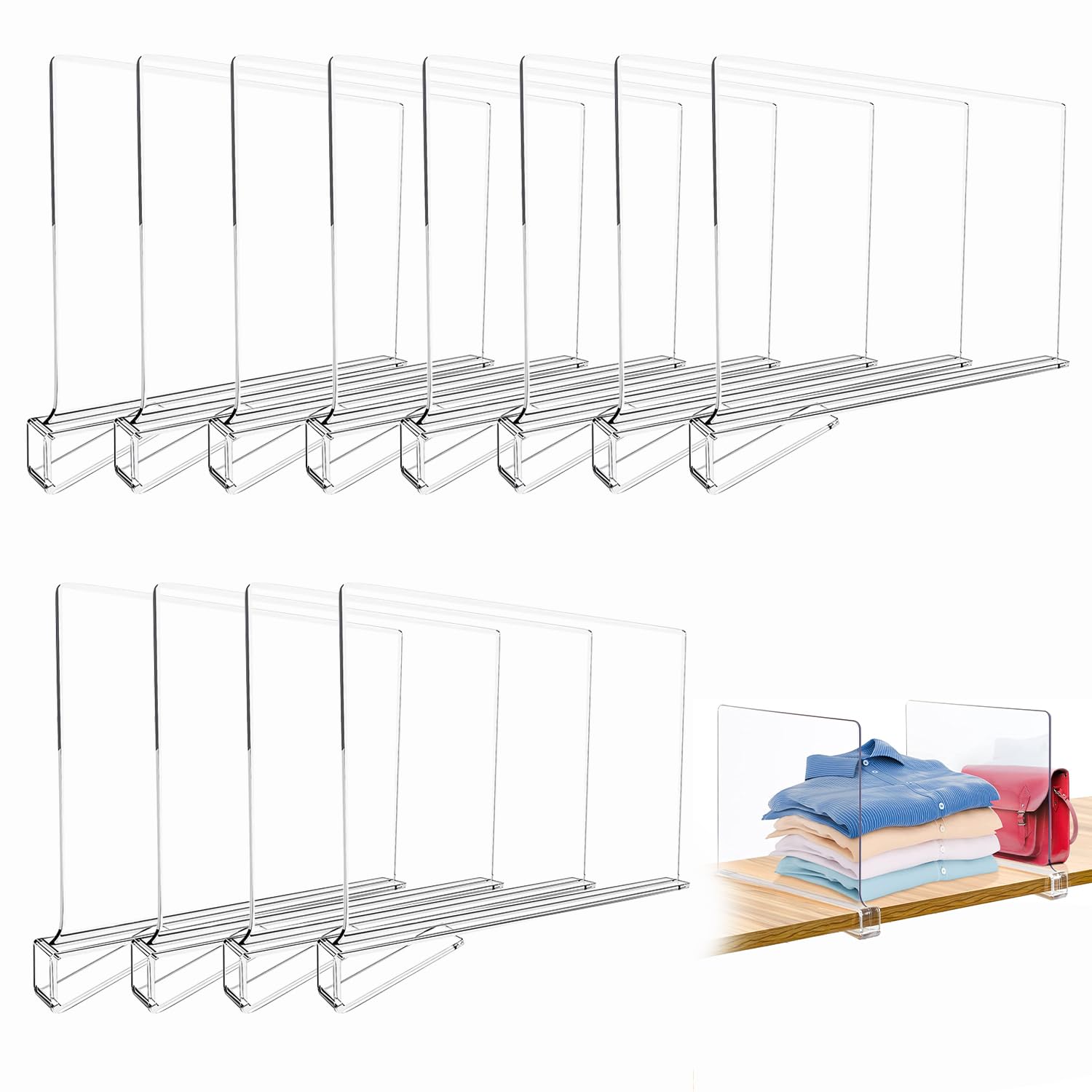 Divisori Mensole Acrilico Trasparente - 12 Pezzi Organizer Per Armadi - Foto 3