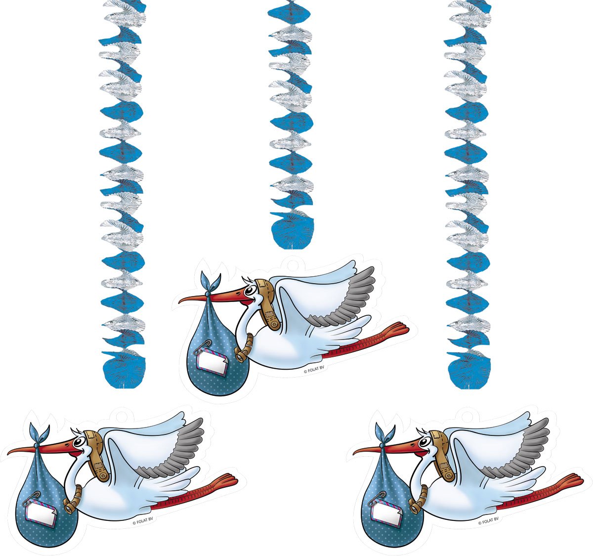 Folat 09066 - Rotorspirale/Swirl Girlande Storch - blau - ca. 40 cm hoch - 3 STK.