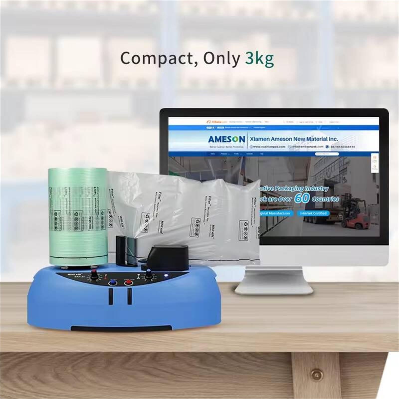 Fabricant d'emballage d'oreillers d'air, équipement d'emballage gonflable automatique, machine de coussin d'air tampon 4 m/min, machine d'emballage de coussin d'air portable for emballage gonflable