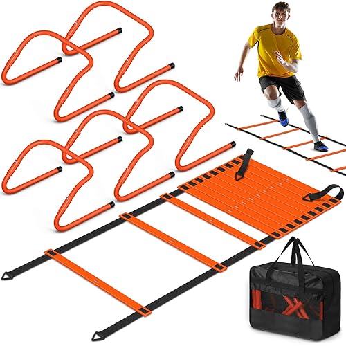 Speed and Agility Training Equipment: 5 Adjustable Agility Hurdles. 20ft