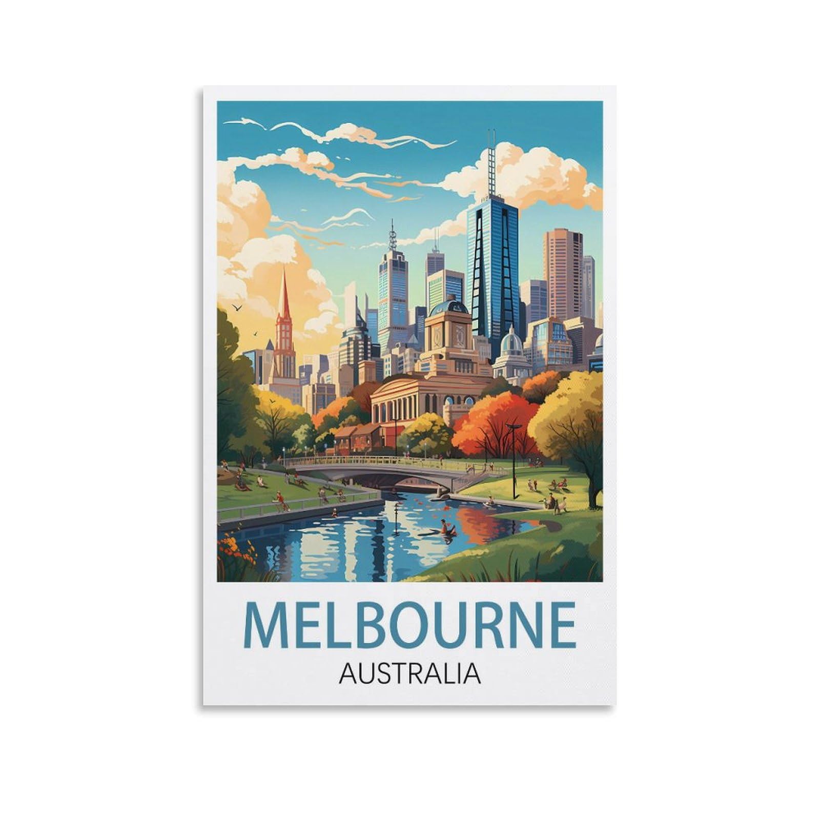 Zzhhegn Unframe-Style Melbourne Australia Vintage Travel Posters 16X24inch(40X60cm) Canvas Art Poster And Wall Art Picture Print Modern Family Bedroom Decor Posters