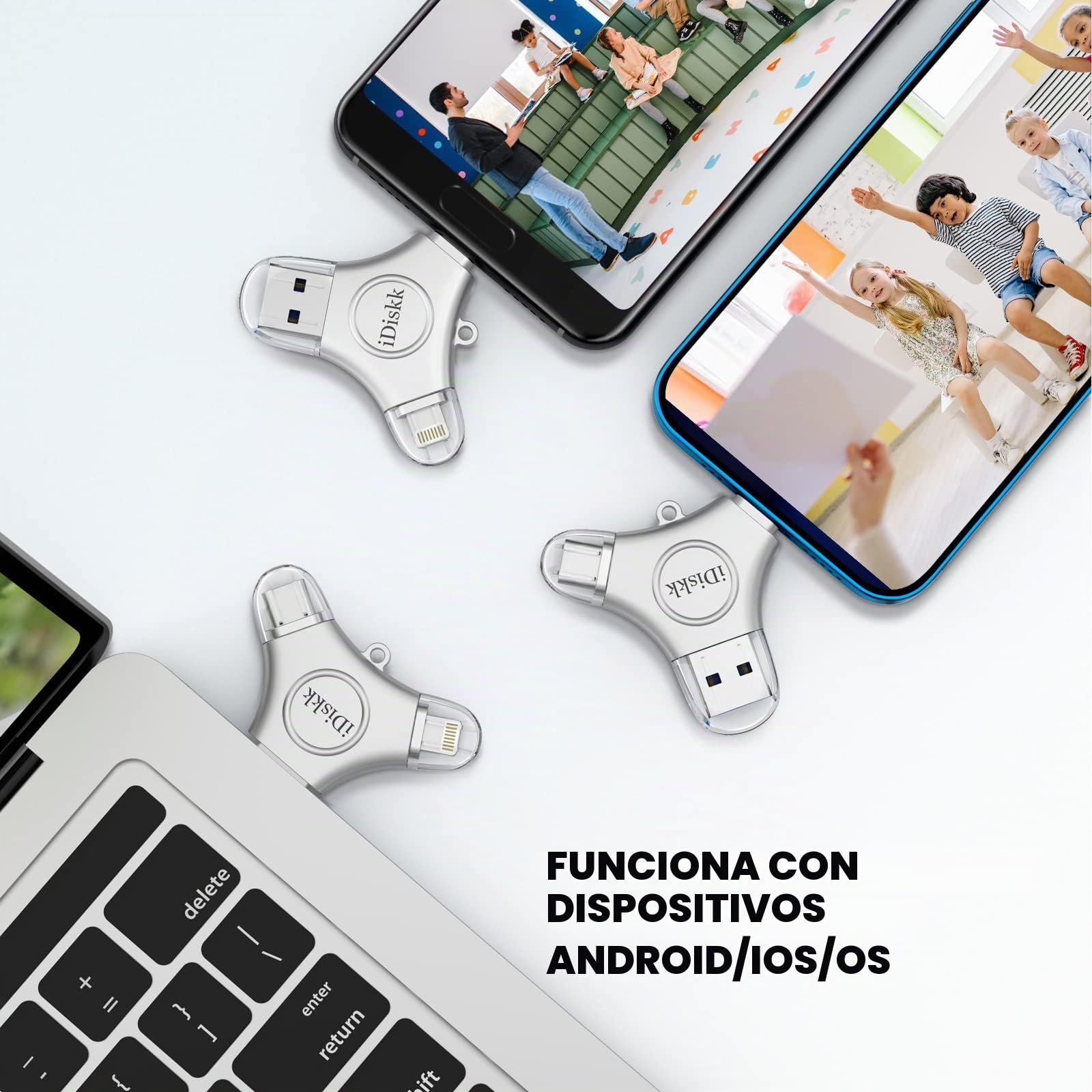 iDiskk 128GB Photo Stick 3 en 1 Certificado MFi - Memoria Externa para iPhone, iPad, Móviles Type-C, PC y Mac