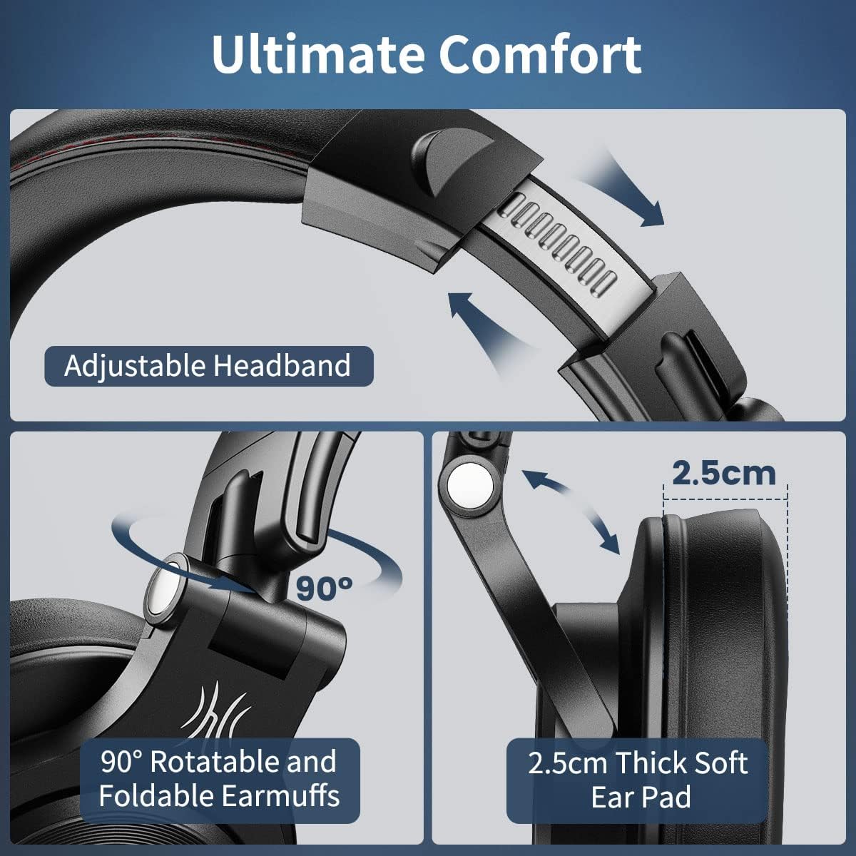OneOdio OneOdio A71 Hi-Res Studio Recording Headphones - Wired Over Ear Headphones with SharePort, Monitoring Mixing Foldable Headset with Stereo Sound, 3.5/6.35MM Jack for PC Computer DJ Guitar - Black Additional product image
