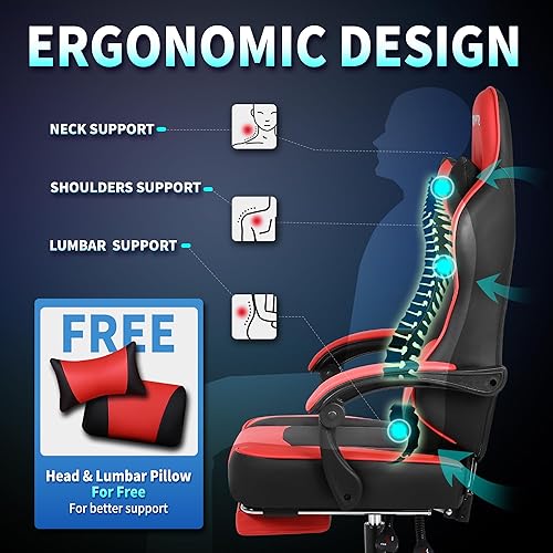 Miniatura 3 de Silla de juegos de piel sintética, silla de oficina ergonómica con reposapiés y soporte lumbar, cómodas sillas de computadora de respaldo alto para