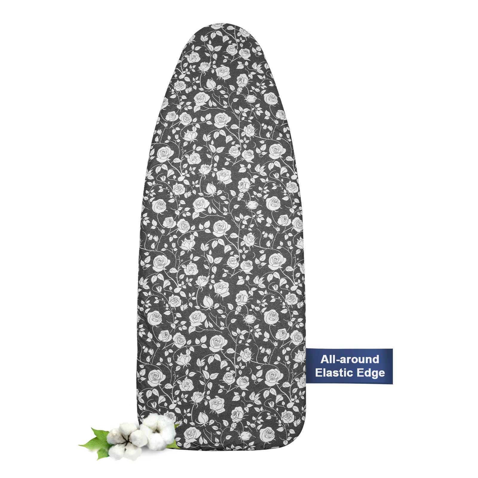 Frilodge ironing board cover and pad, 125 x 45, 122 x 38, Thick Padding, Resist Scorching and Staining, Adjustable Fastener, Heavy Duty Padded Iron Board Covers Black Rose