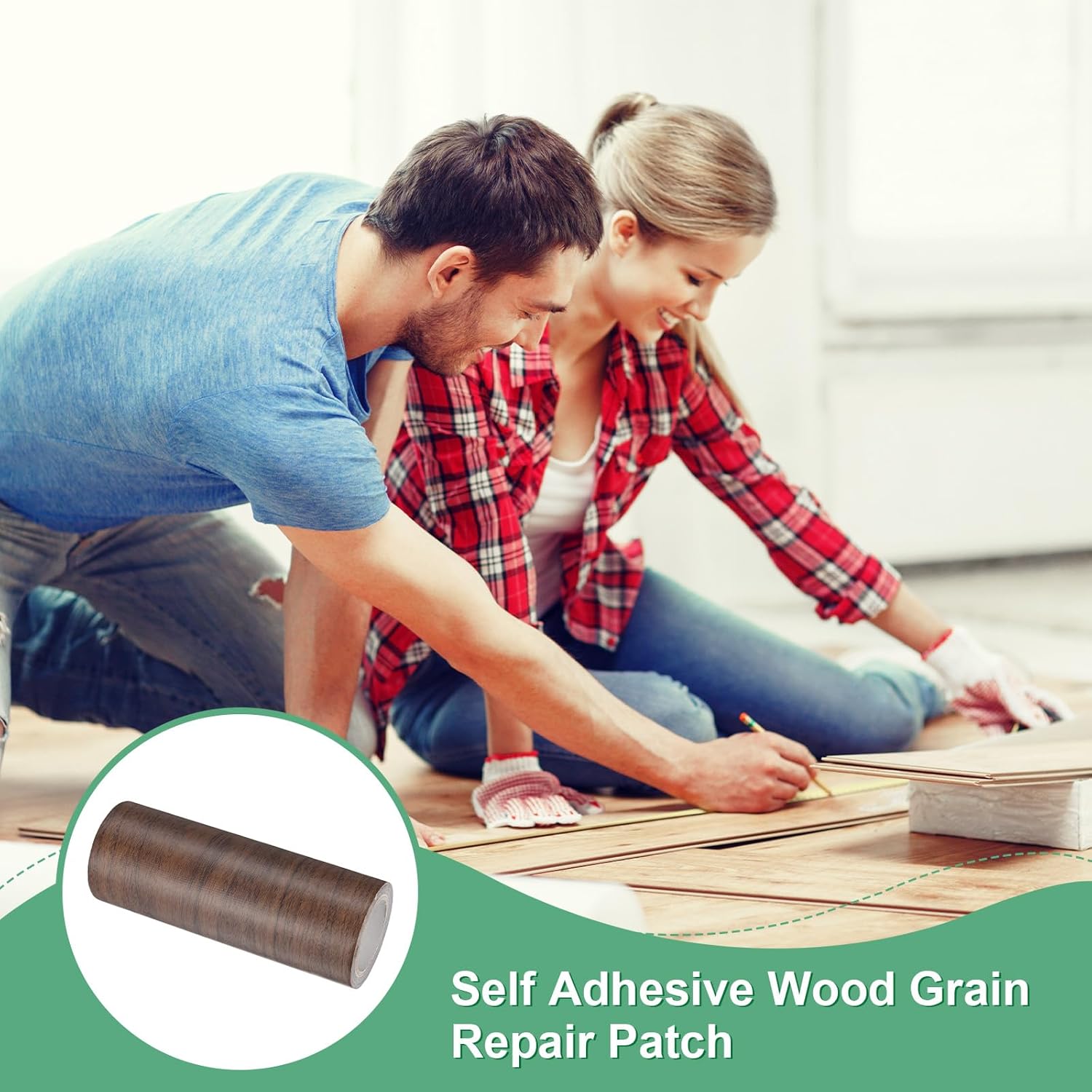 M METERXITY 2-Rolls Wood Grain Repair Tape, 6 Inch x 15ft Self-Adhesive Wood Floor Tape, Realistic Textured Repair Patch, Contact Paper for Furniture/Floors/Home Decor [Dark Brown]