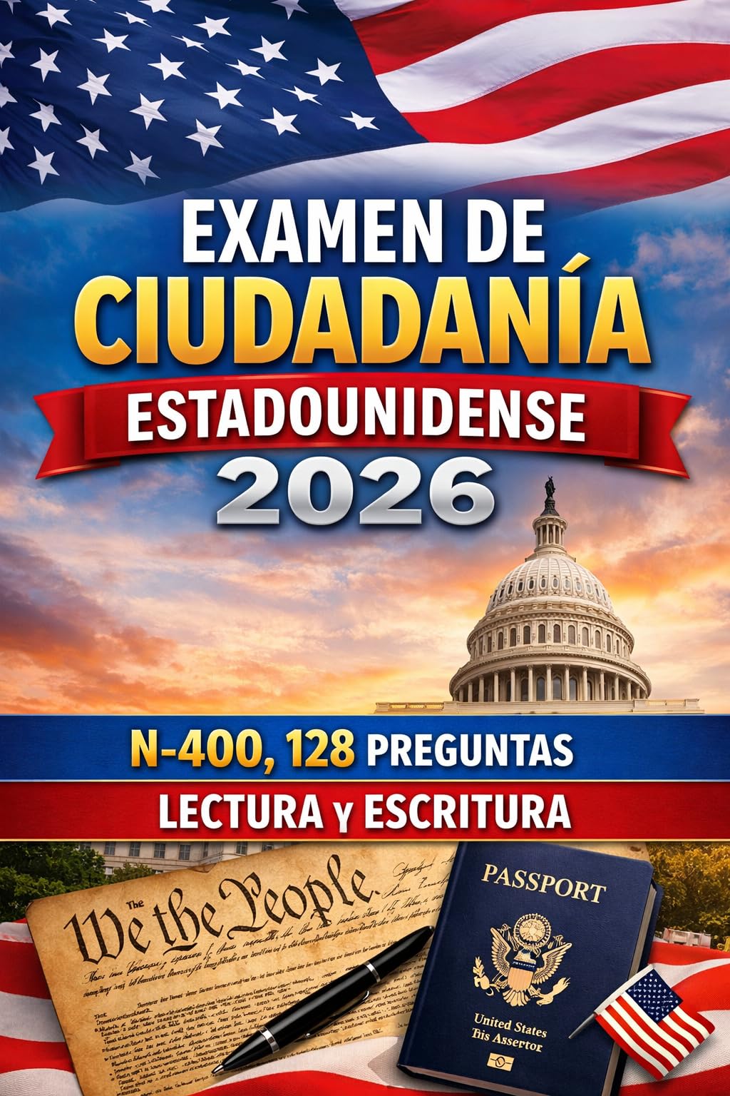 Examen de ciudadanía estadounidense 2026 N400, 128 preguntas, lectura y escritura.: US Citizenship Test 2026 N400, 128 Q, reading, writing (Spanish Edition)