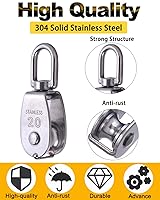 Vista 4 de Rocaris Paquete de 4 bloques de polea individual M20, polea simple y polea doble, cuerda de alambre de acero inoxidable 304, gancho giratorio