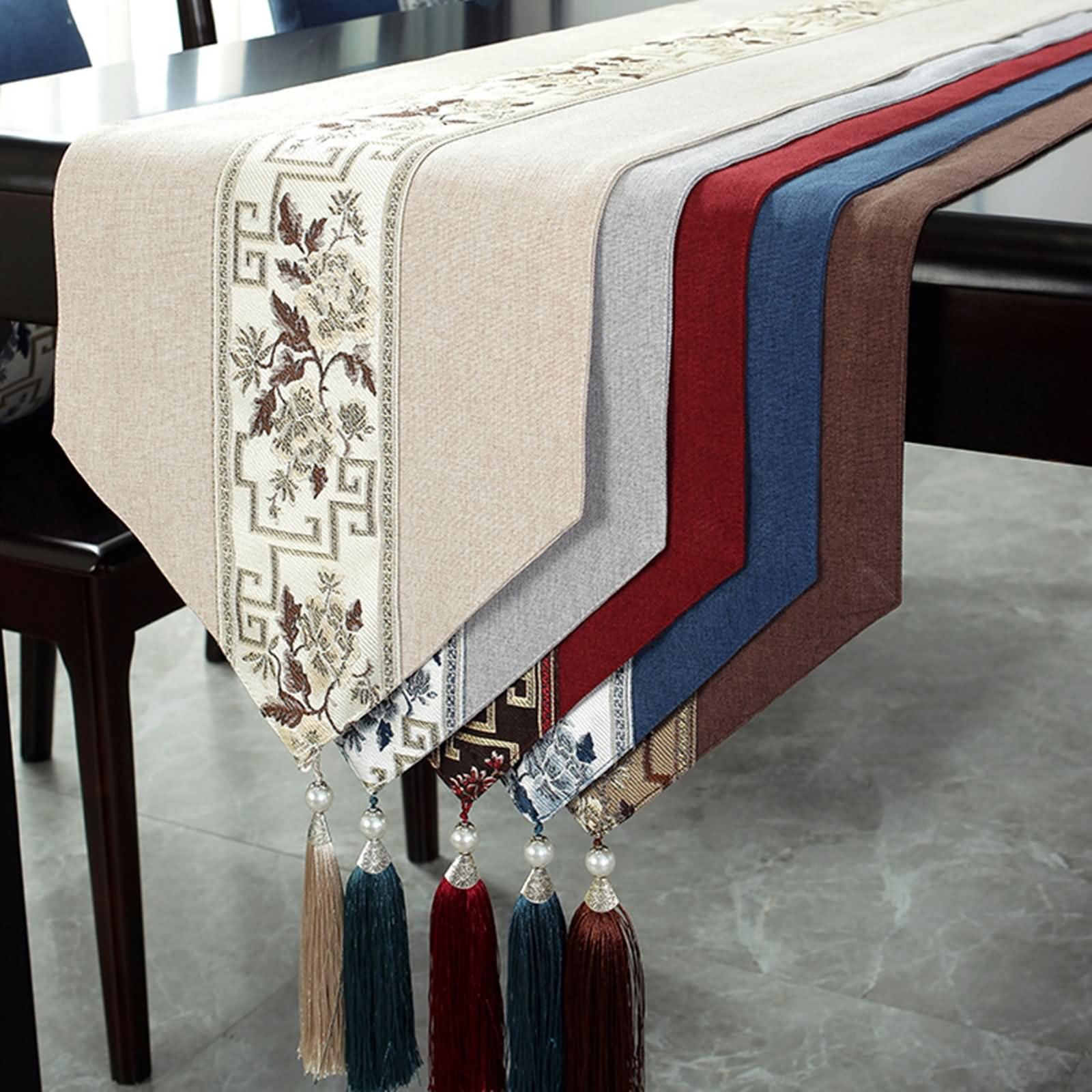 Tischläufer Landhausstil Blau mit Geblümt,Leinen Baumwolle,33x280cm