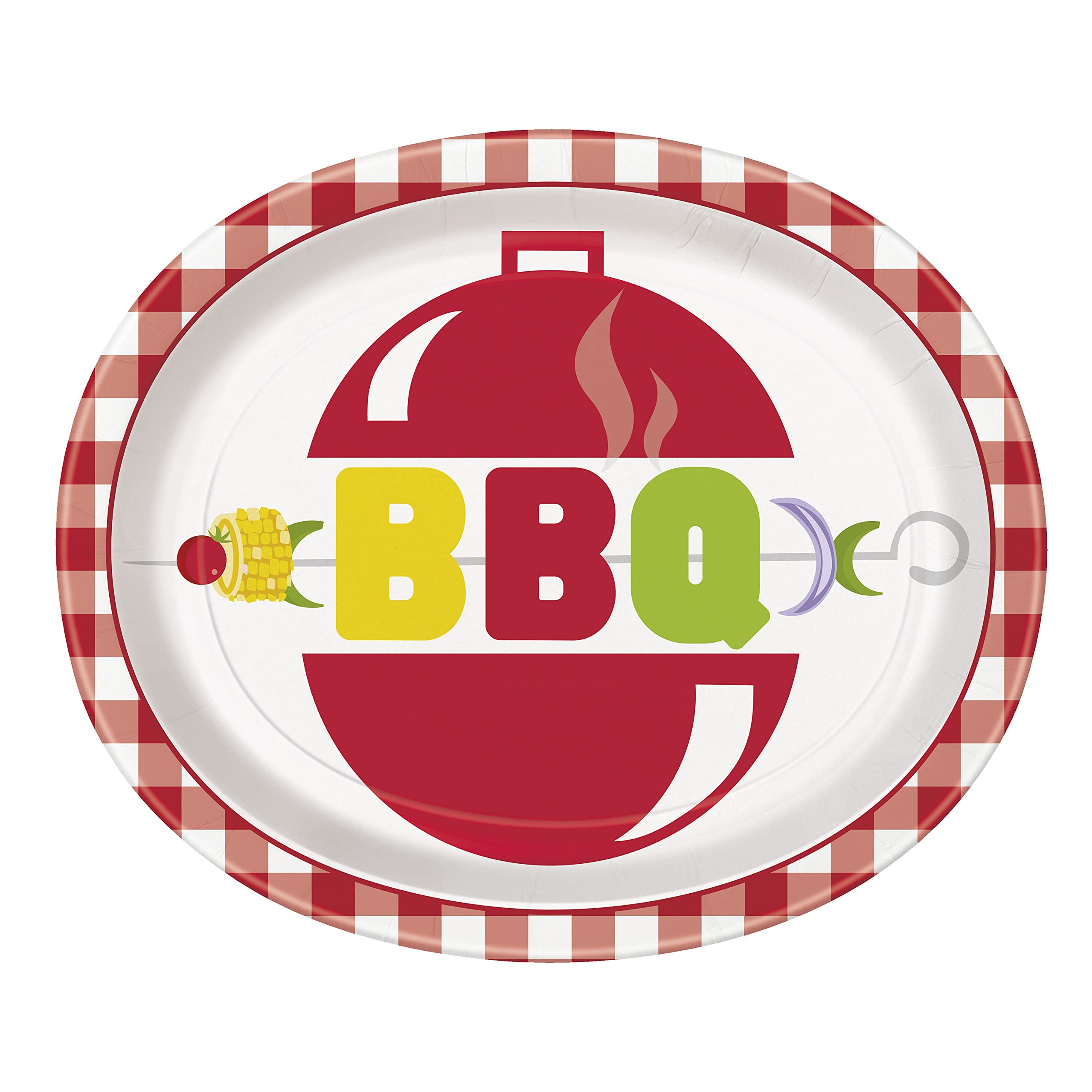 Unique 24938 Oval Paper Plates-Classic Barbecue Party-Pack of 8, Multicolour