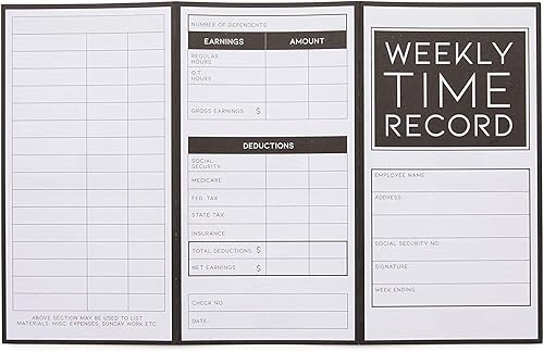 Miniatura 5 de Stockroom Plus Tarjetas semanales de tiempo triples para empleados para contabilidad, tamaño de bolsillo (5 x 8 pulgadas, 200 unidades)