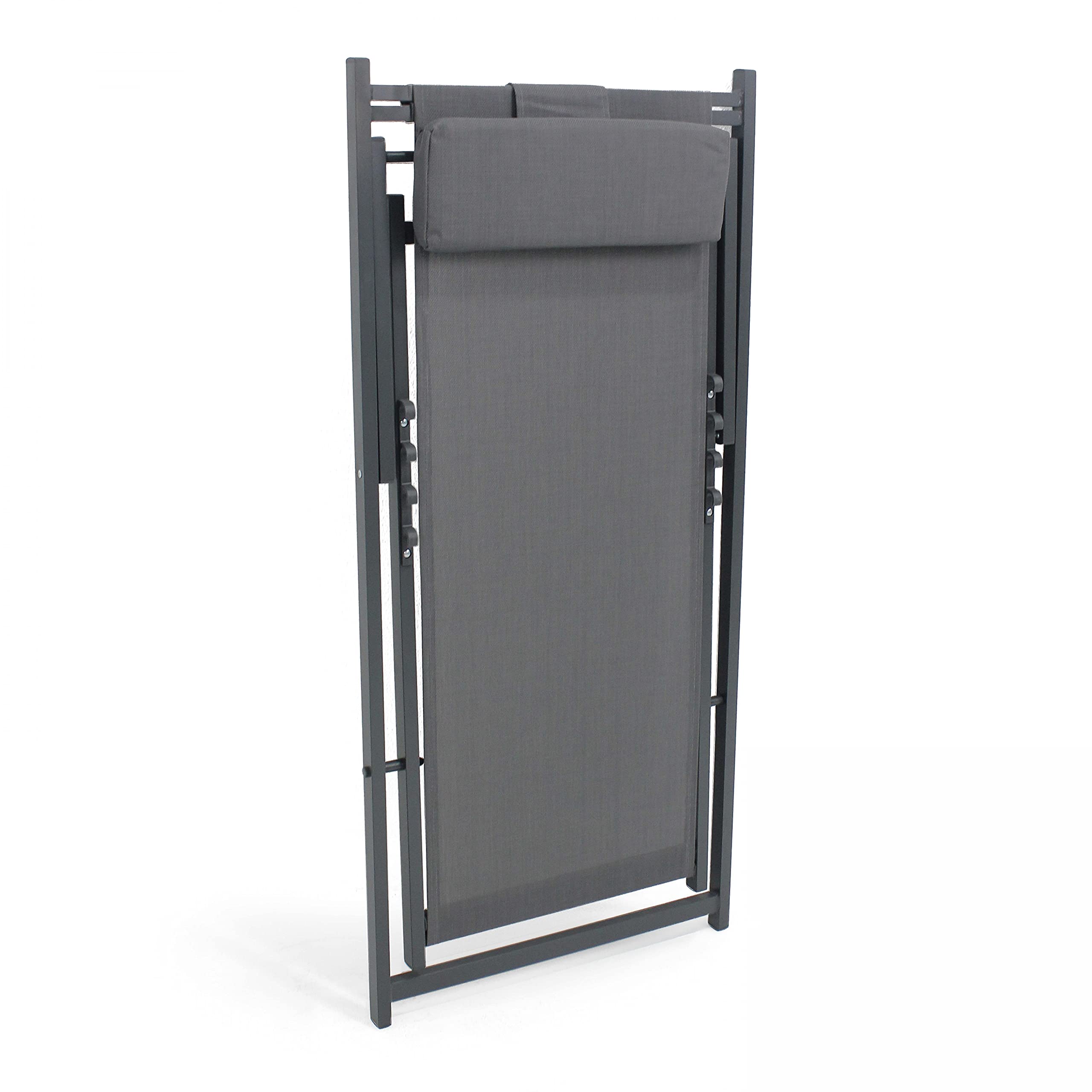Oviala Lot de 2 transats en Aluminium Anthracite