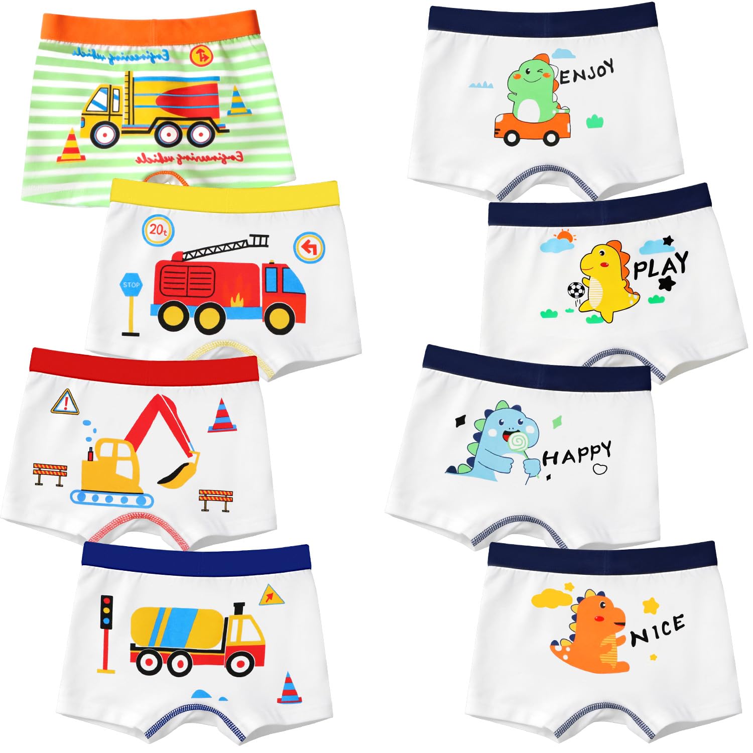 Boxer Enfant Garcon Coton Doux Calecon Enfant Garçons, Confortable Respirant Boxers Garçon, Dinosaure Motif Caleçon Garçon, Boxer Garcon Tout-Petits Enfants Lot de 8 pour de 2 à 9 Ans