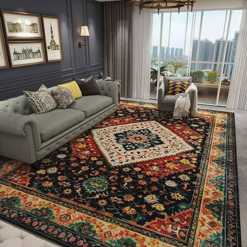 Tapis de salon en velours cristal au design rétro européen élégant